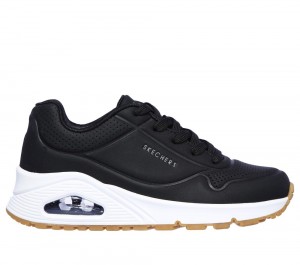 Girls's Skechers Uno - Stand on Air Lace Up Shoes Black USA | 7410-QUIBL