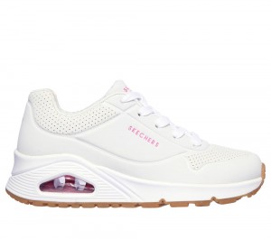 Girls's Skechers Uno - Stand on Air Sneakers White / Hot Pink USA | 2471-ZKMTF