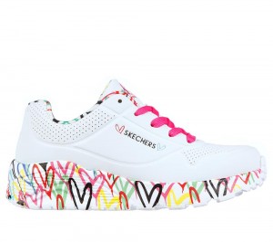 Girls's Skechers x JGoldcrown: Uno Lite - Lovely Luv Lace Up Shoes White / Multicolor USA | 0329-NVYUW