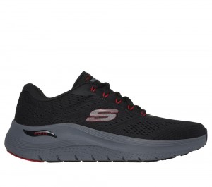 Men Skechers Arch Fit 2.0 Lace Up Black / Red USA | 3014-TQMDN