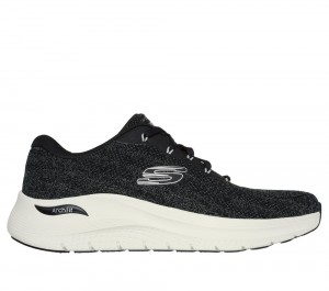 Men Skechers Arch Fit 2.0 - Road Wave Lace Up Black / White USA | 7249-ZCKGE