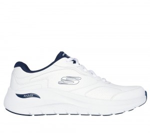 Men Skechers Arch Fit 2.0 - Safehouse Lace Up White / Navy USA | 9718-KJQEG