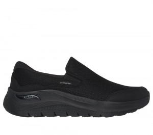 Men Skechers Arch Fit 2.0 - Vallo Slip On Shoes Black USA | 3056-UAGJD