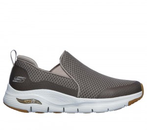 Men Skechers Arch Fit - Banlin Slip On Shoes Taupe Brown USA | 9253-HUAMR