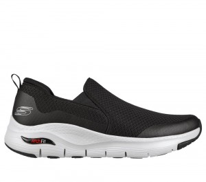 Men Skechers Arch Fit - Banlin Slip On Shoes Black / White USA | 9782-SLPQO