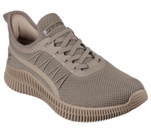 Men Skechers BOBS Geo Slip On Shoes Taupe Brown USA | 5401-HMLPA