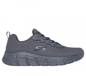 Men Skechers BOBS Sport B Flex - Chill Edge Lace Up Dark Grey USA | 3672-GBOKF