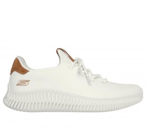 Men Skechers BOBS Sport Geo - City Dapper Slip On Shoes Off White USA | 6518-BDEXU