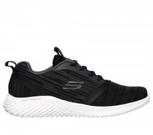 Men Skechers Bounder Slip On Shoes Black USA | 7135-UMDZW