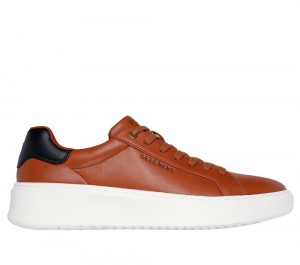 Men Skechers Court Break - Suit Sneaker Lace Up Cognac Brown USA | 3648-TUDSK