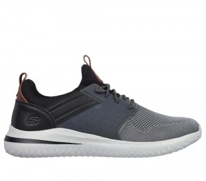 Men Skechers Delson 3.0 - Cicada Slip On Shoes Grey / Black USA | 3408-POXFQ