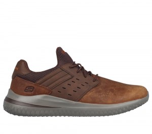 Men Skechers Delson 3.0 - Ezra Slip On Shoes Brown USA | 3108-JDNHG