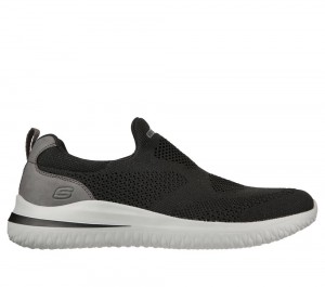 Men Skechers Delson 3.0 - Fairfield Slip On Shoes Black USA | 3268-ZFRCB