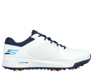 Men Skechers GO GOLF Arch Fit Elite Vortex Lace Up White / Navy USA | 5104-UIQEG