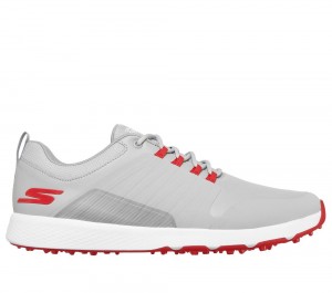 Men Skechers GO GOLF Elite 4 - Victory Lace Up Grey / Red USA | 9571-ZFJKQ