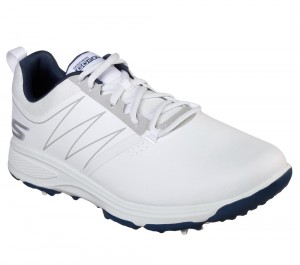 Men Skechers GO GOLF Torque Lace Up White / Navy USA | 2861-UEDNC