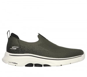 Men Skechers GO WALK 7 Slip On Shoes Olive / Black USA | 7648-WVNMD