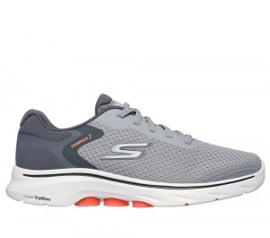 Men Skechers GO WALK 7 - The Construct Slip On Shoes Grey / Orange USA | 7521-KOEMQ