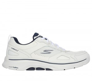 Men Skechers GO WALK 7 - The Forefather Lace Up White / Navy USA | 2871-UQOWM