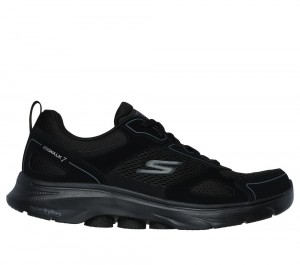Men Skechers GO WALK 7 - The Forefather Lace Up Black USA | 7095-ALHVU