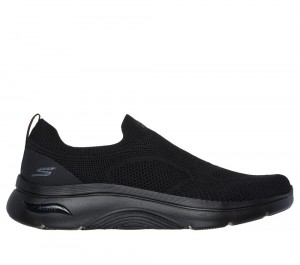 Men Skechers GO WALK Arch Fit 2.0 - Knitted Relief Slip On Shoes Black USA | 4702-YQFUN