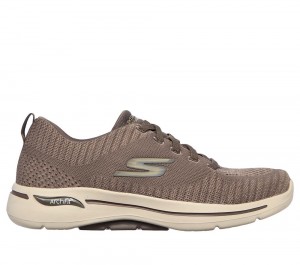 Men Skechers GO WALK Arch Fit - Grand Select Sneakers Taupe Brown USA | 7109-RWZXA