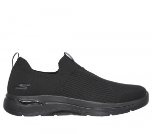 Men Skechers GO WALK Arch Fit - Iconic Slip On Shoes Black USA | 6530-QCGDU
