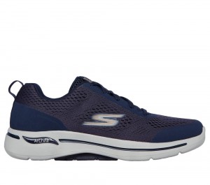 Men Skechers GO WALK Arch Fit - Idyllic Lace Up Navy / Gold USA | 7546-UPAXY