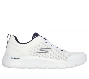 Men Skechers GO WALK Flex - Independent Lace Up White / Navy USA | 5342-RQAPN