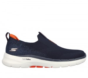 Men Skechers GOwalk 6 Slip On Shoes Navy / Orange USA | 1624-HMIXB