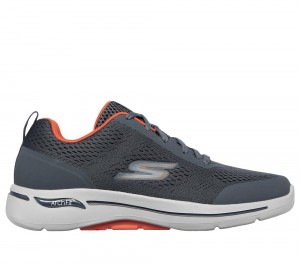 Men Skechers GOwalk Arch Fit - Idyllic Lace Up Charcoal / Orange USA | 0568-ZSNPL
