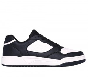 Men Skechers Koopa Court - Volley Low Varsity Sneakers Black / White USA | 3724-TMQJL