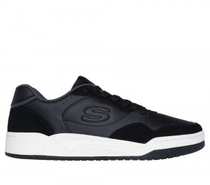 Men Skechers Koopa Court - Volley Low Varsity Sneakers Black USA | 2305-OBTNR