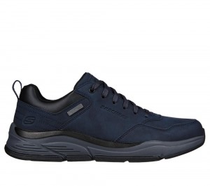 Men Skechers Relaxed Fit: Benago - Hombre Lace Up Navy USA | 0785-PKWLH