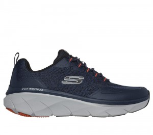 Men Skechers Relaxed Fit: D'Lux Walker 2.0 - Steadyway Slip On Shoes Navy / Orange USA | 0619-OYGBC