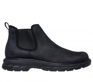 Men Skechers Relaxed Fit: Lockett - Heath Slip On Shoes Black USA | 4729-HFRBP