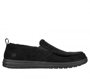 Men Skechers Relaxed Fit: Melson - Willmore Slip On Shoes Black USA | 8236-WZDTV