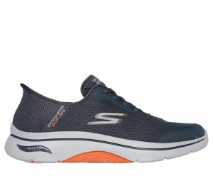 Men Skechers Slip-ins: Arch Fit 2.0 - Simplicity 2 Slip On Shoes Charcoal / Orange USA | 2918-CKLJA