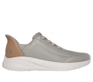 Men Skechers Slip-ins: BOBS Sport Squad Chaos Slip On Shoes Taupe Brown USA | 3069-RSYQN