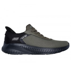 Men Skechers Slip-ins: BOBS Sport Squad Chaos Hands Free Slip Ins Olive USA | 0371-VPWLJ