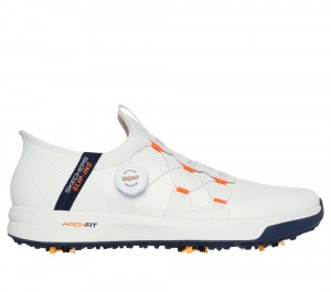Men Skechers Slip-ins: GO GOLF Elite Vortex Slip On Shoes White / Navy USA | 3065-WTOFX