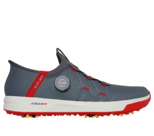 Men Skechers Slip-ins: GO GOLF Elite Vortex Slip On Shoes Charcoal / Red USA | 6918-AUDNJ