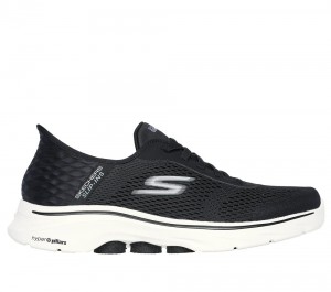 Men Skechers Slip-ins: GO WALK 7 - Free Hand 2 Slip On Shoes Black / White USA | 5417-XYFJG