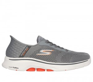 Men Skechers Slip-ins: GO WALK 7 - Free Hand 2 Hands Free Slip Ins Grey / Orange USA | 5012-KTILG