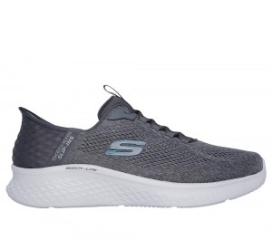 Men Skechers Slip-ins: Skech-Lite Pro - Primebase Slip On Shoes Charcoal / Blue USA | 7961-ZGHWJ