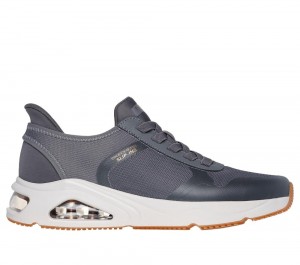 Men Skechers Slip-ins: Tres-Air Uno - Necessairy Slip On Shoes Charcoal USA | 8390-WOUNV