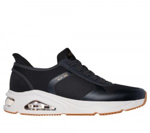 Men Skechers Slip-ins: Tres-Air Uno - Necessairy Slip On Shoes Black USA | 8534-RNDMZ