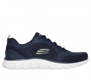 Men Skechers Track - Glendor Lace Up Navy / Lime USA | 8643-EZUTX