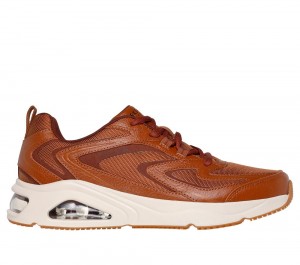 Men Skechers Tres-Air Uno - Craft Leather Air Lace Up Luggage Brown USA | 0134-OUZNW