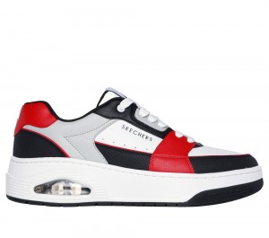 Men Skechers Uno Court - Low-Post Lace Up White / Red / Black USA | 6093-LXCEI